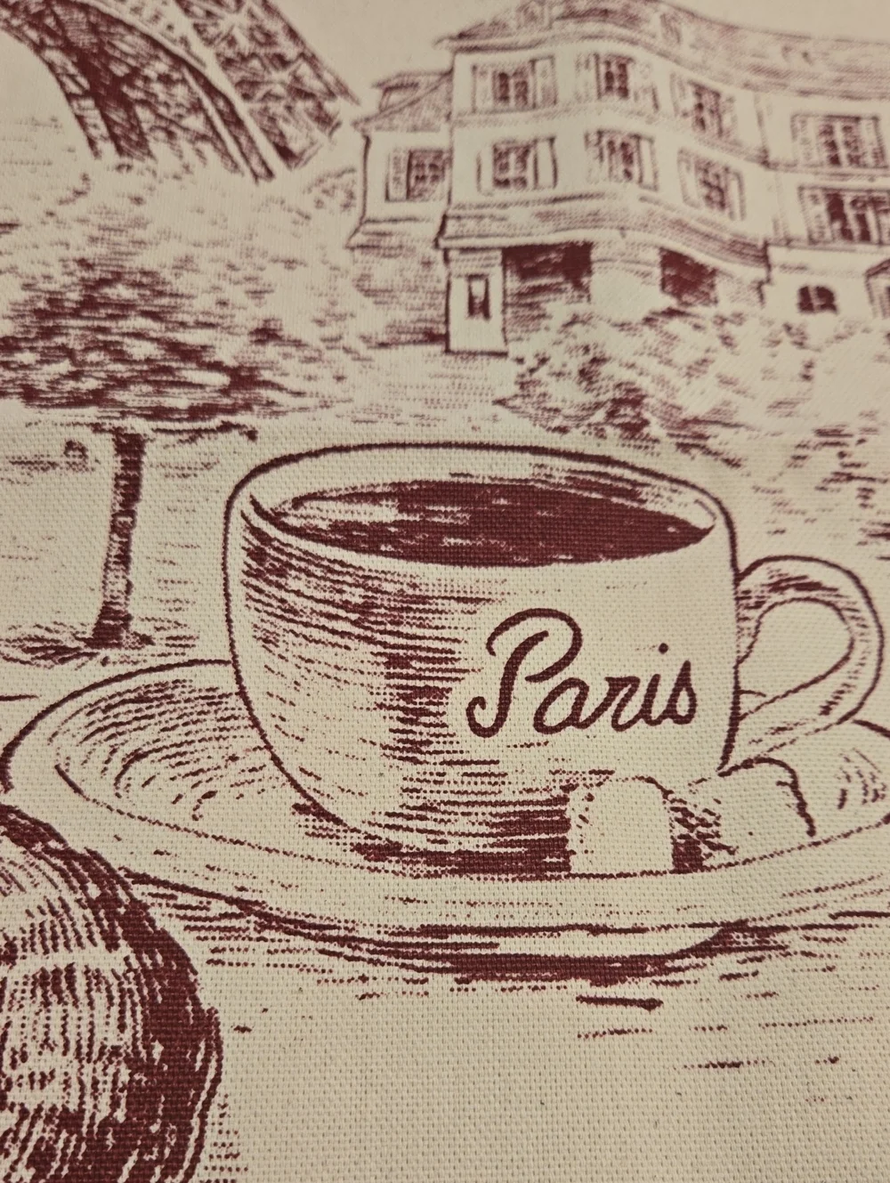 Paris Scenic Wash Cloth - Beige with Maroon Print. Made in FRANCE.